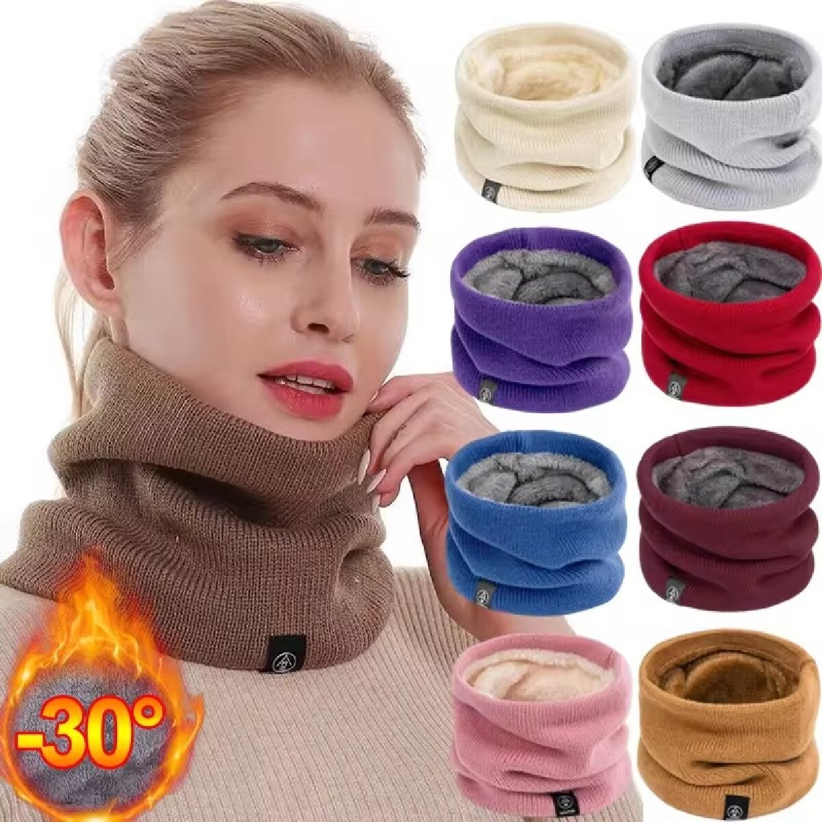 Neck Gaiter Fleece - Solid Winter Plush Muffler Woolen Knitting